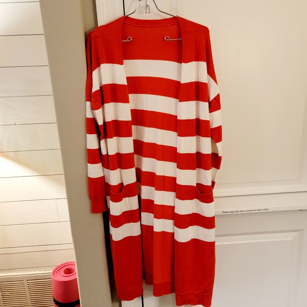 Ladies striped long cardigan